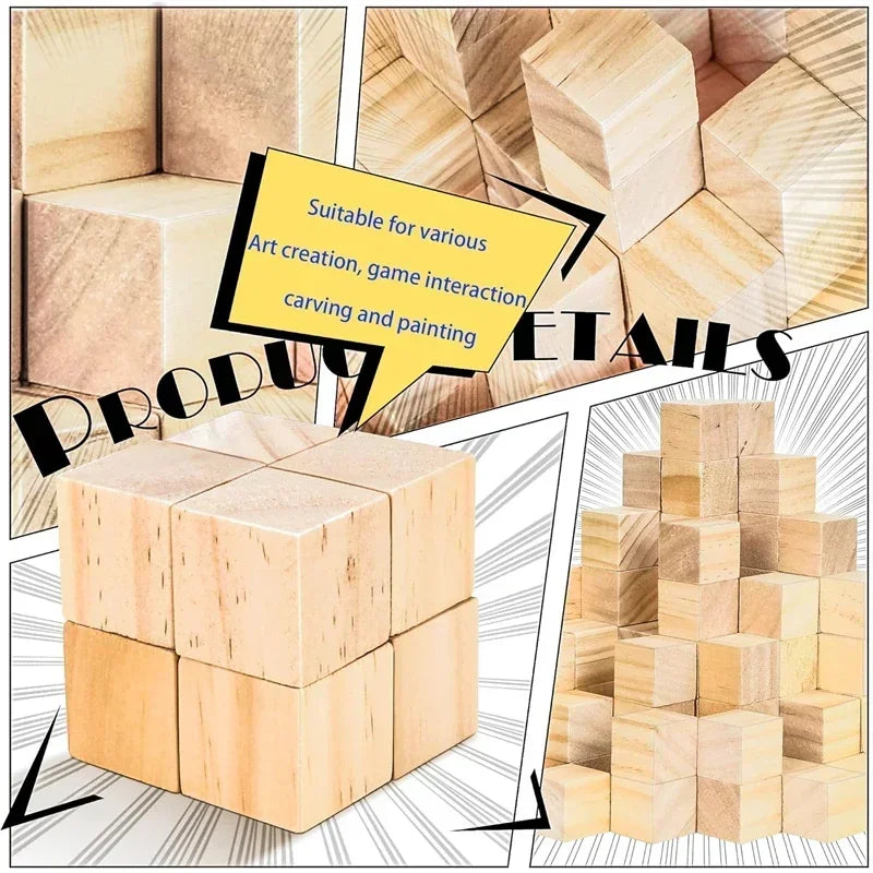 Unfinished Wood Blocks for Crafts, Wood Cubes for Crafts, Decorations