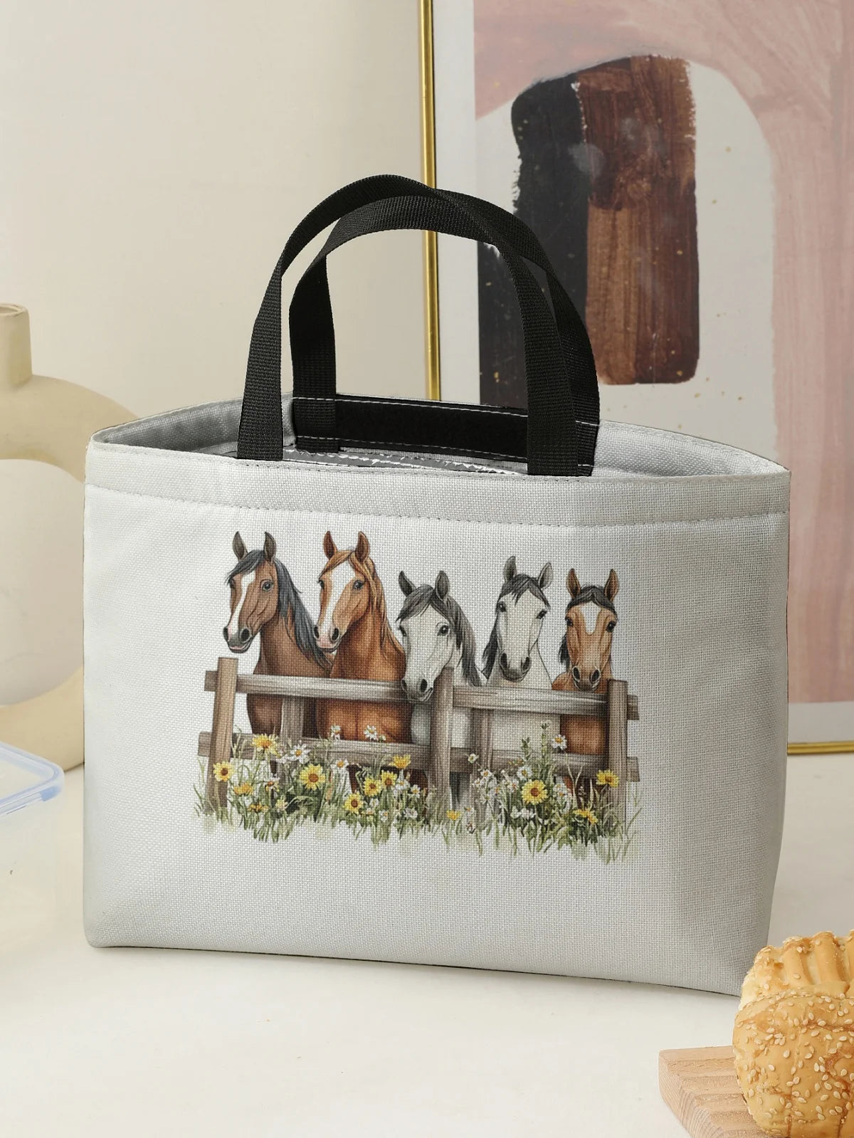 Large-capacity insulated lunch bag with aluminum foil lining, student lunch box with ice pack, reusable