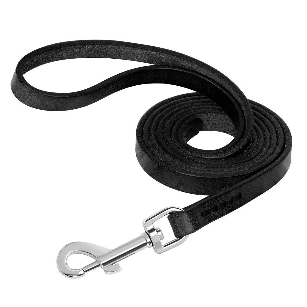 Genuine Leather Pet Collar plus Leash Set