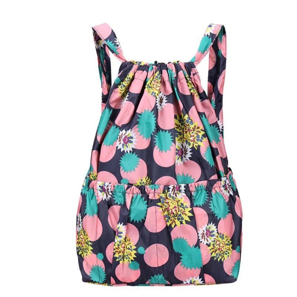 Multifunctional Floral Printed Drawstring Bag Polyester Waterproof Backpacks Fold Sports Travel Bag Teenage Girls