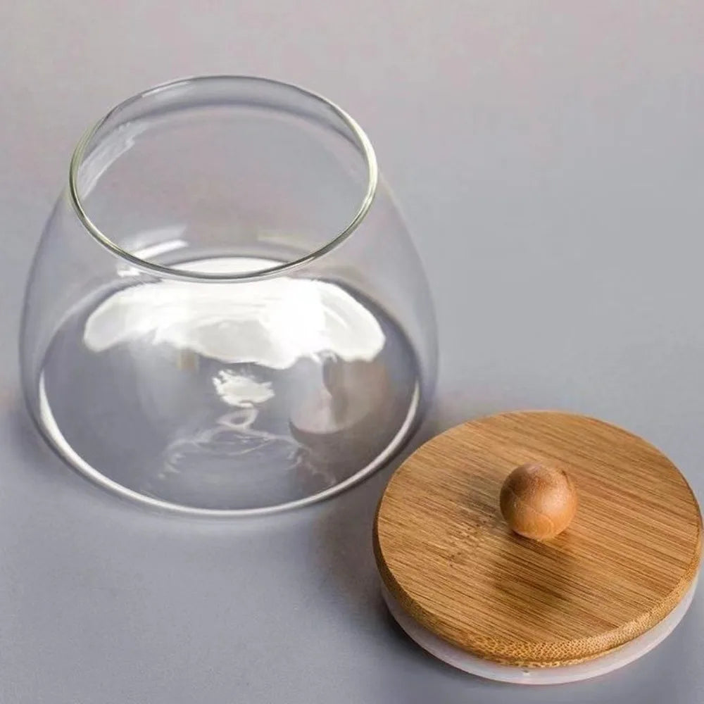 Transparent Airtight Glass Containers Moisture Proof Large Capacity Tea Storage Jar Wooden Lid Food Storage Container