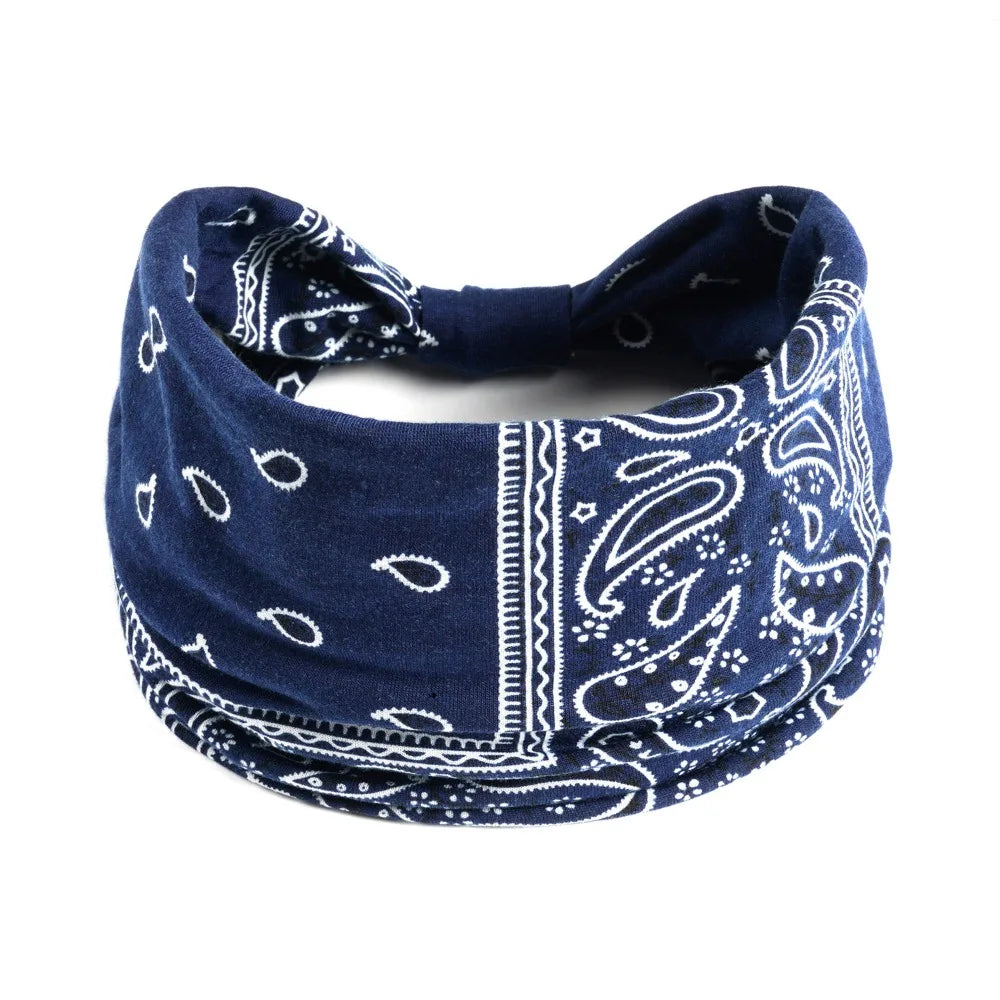 Country-classic Bandanna-style Paisley Print Wide Elastic Headband