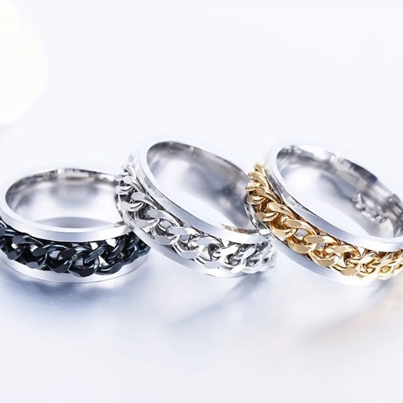 Men’s Rotatable Chain Ring – Stainless Steel Casual Band Gift