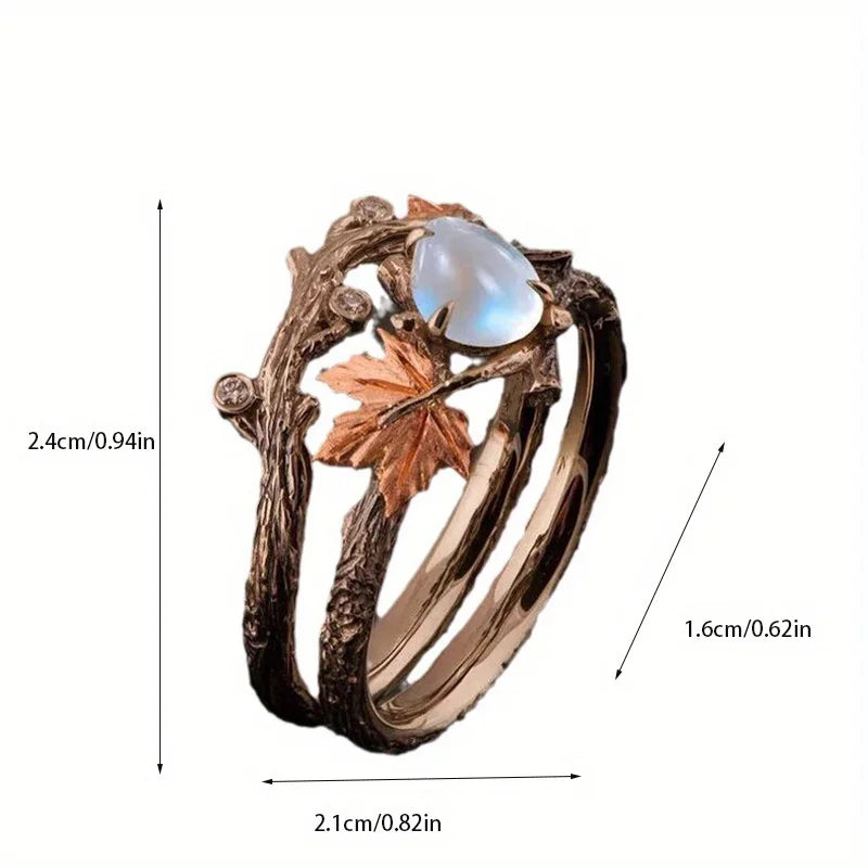 Vintage Style Antique-looking Open "Water Drop" Maple Leaf Ring