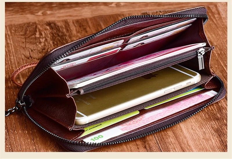 Nesitu Highend Vintage Long Size Flower Brown Coffee Red Top Grain Genuine Leather Women Clutch Wallet Lady Phone Purse M004