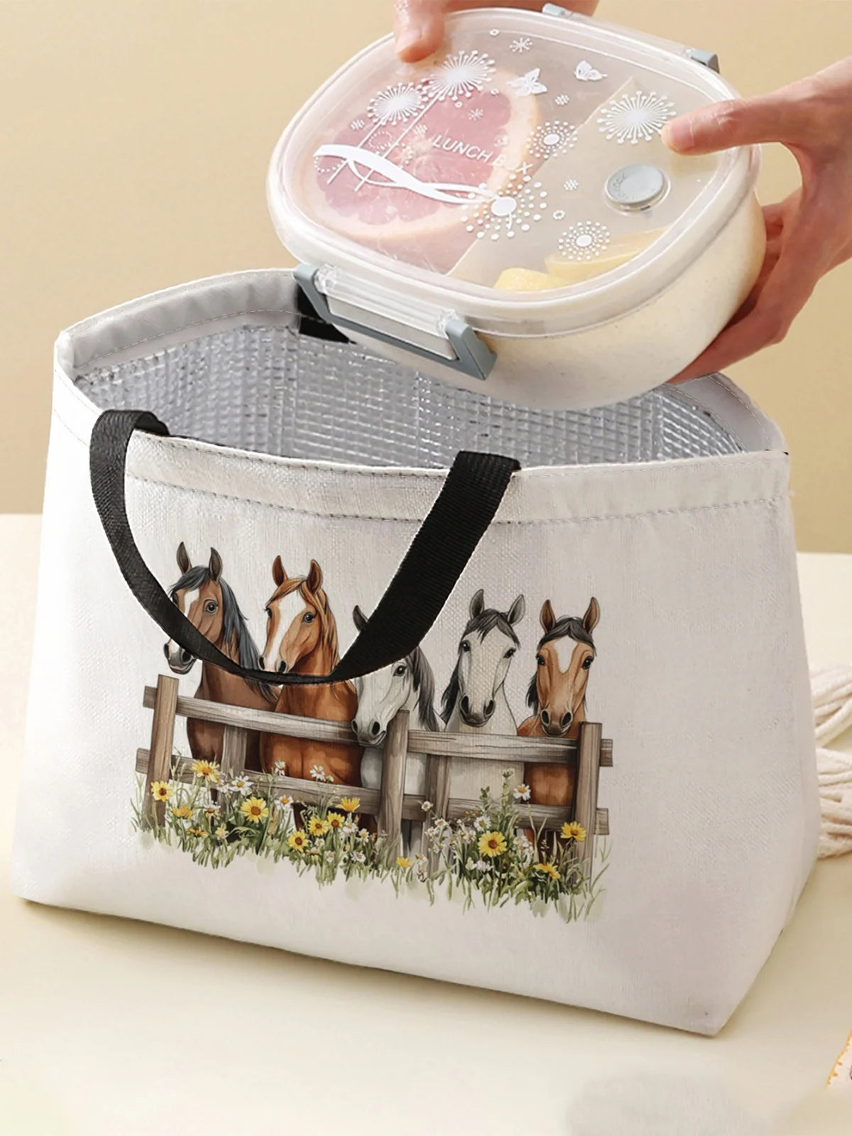 Large-capacity insulated lunch bag with aluminum foil lining, student lunch box with ice pack, reusable