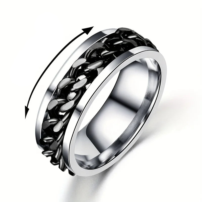 Men’s Rotatable Chain Ring – Stainless Steel Casual Band Gift