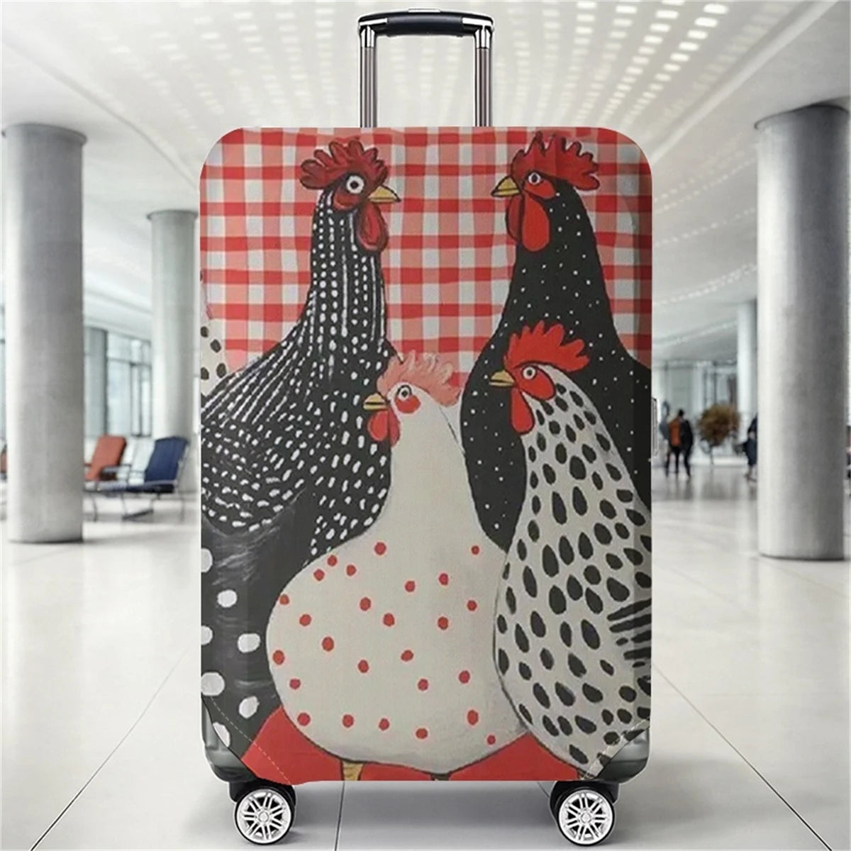 Polka dot hen red and white checkered pattern luggage protection cover, suitable for 18-32 inch luggage covers, luggage handle g