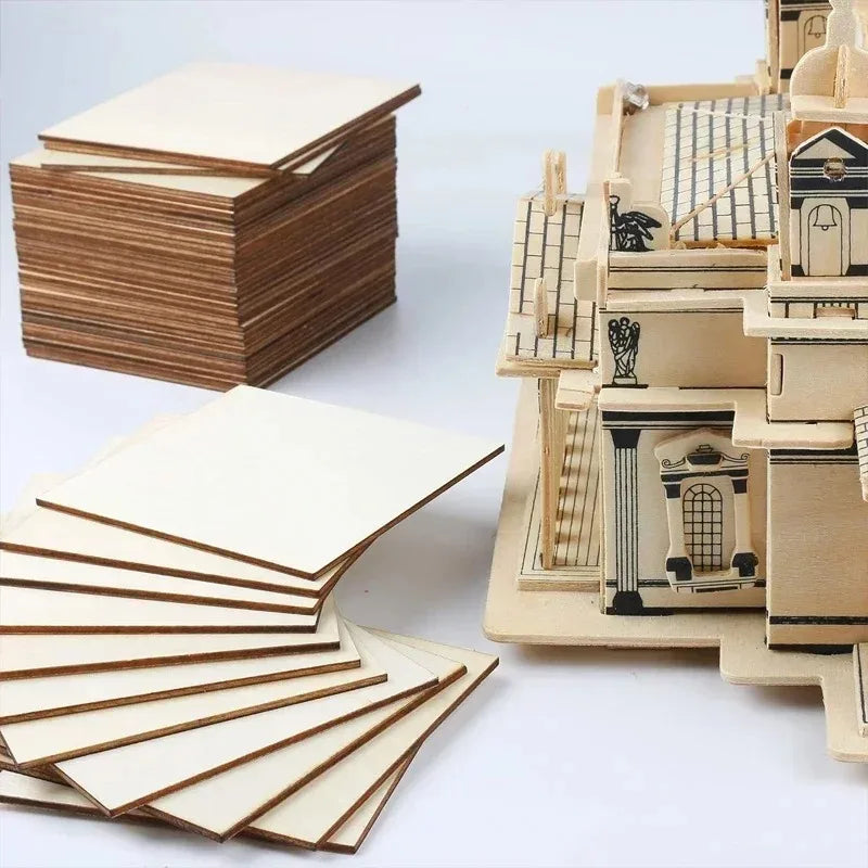 50/100pcs 8/10cm Wood Squares for Crafts Unfinished Wooden Square Cutouts Blank Wood Pieces for DIY Craft, Painting, Staining