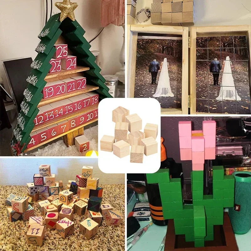 Unfinished Wood Blocks for Crafts, Wood Cubes for Crafts, Decorations