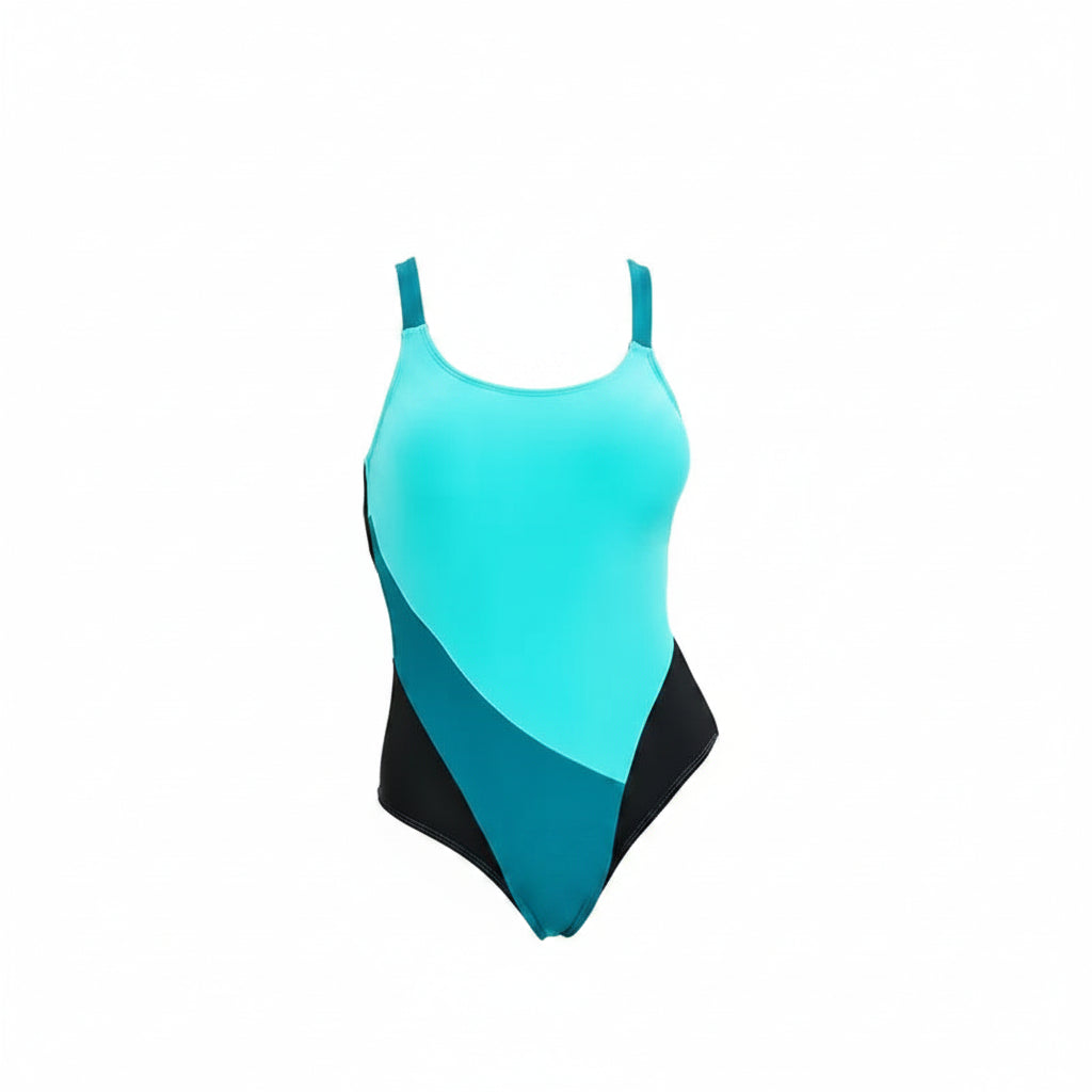 Patchwork Diagonal Swoosh One Piece Sport Swimsuit