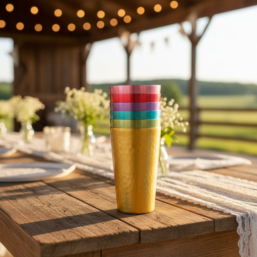Retro Hammered Aluminum Tumblers Set – Bright 1970s Colorful Drinking Cups