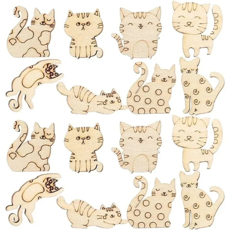 50pcs Unfinished Wooden Cat Cutouts, Unfinished Wood Crafts Pieces
