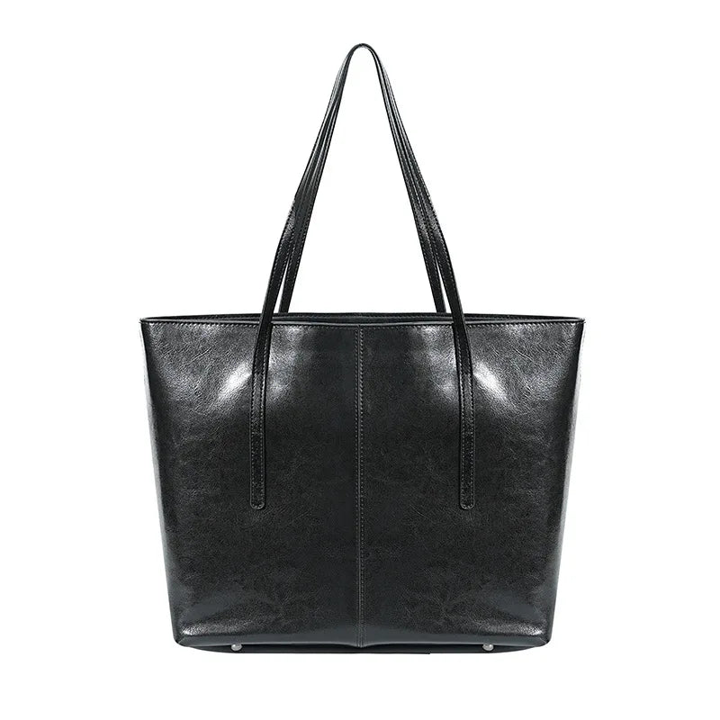 2025 New Coffee Women Handbag 100% Genuine Leather Ladies Shoulder Purse Ladies Black Tote Bag Large Capacity Shopper Bags Brown