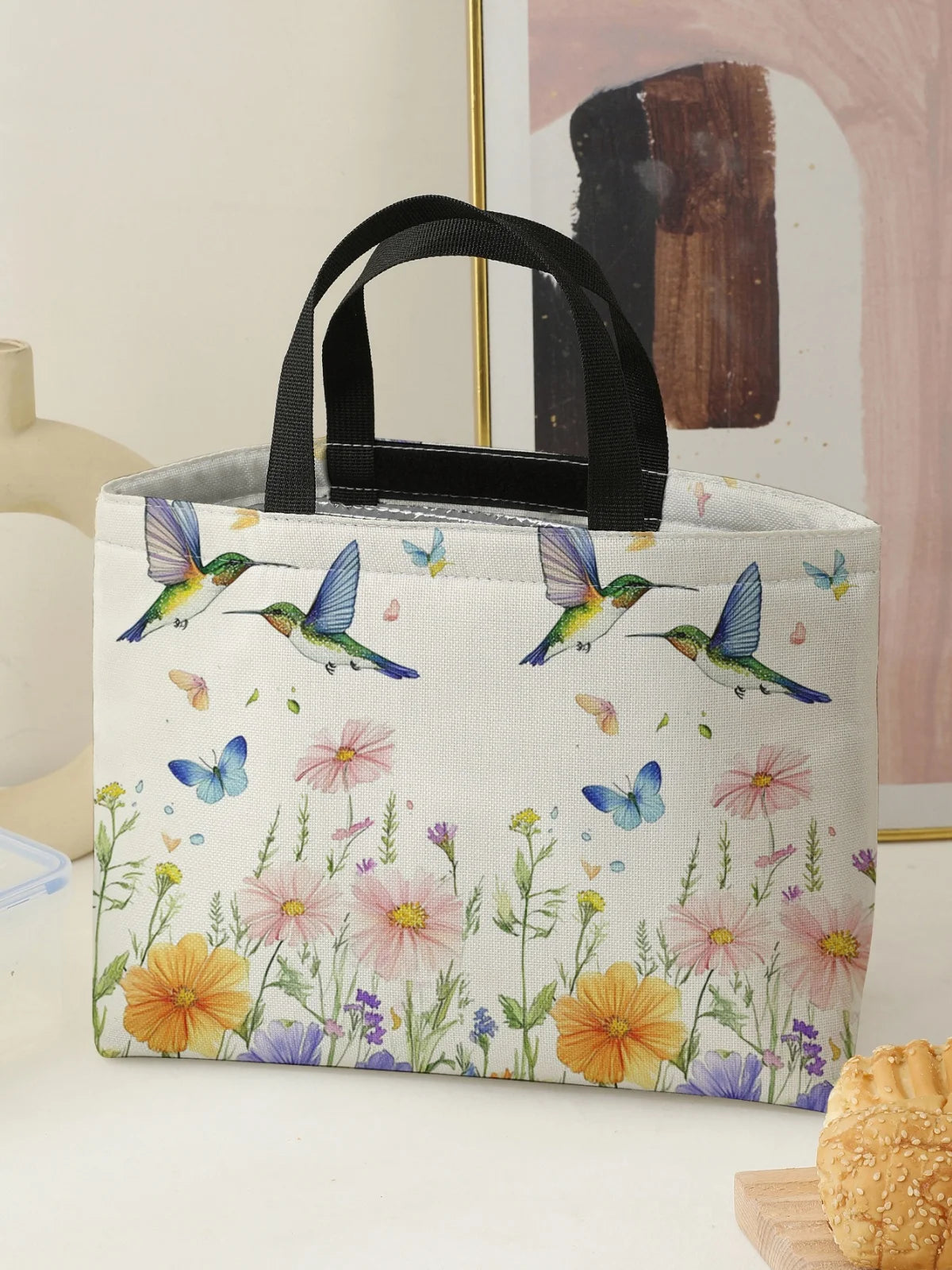 Large-capacity insulated lunch bag with aluminum foil lining, student lunch box with ice pack, reusable