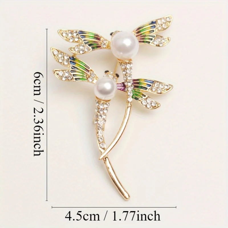 Light and Luxurious Artificial Pearl Double Dragonfly Brooch Suitable for Coat and Backpack Accessories