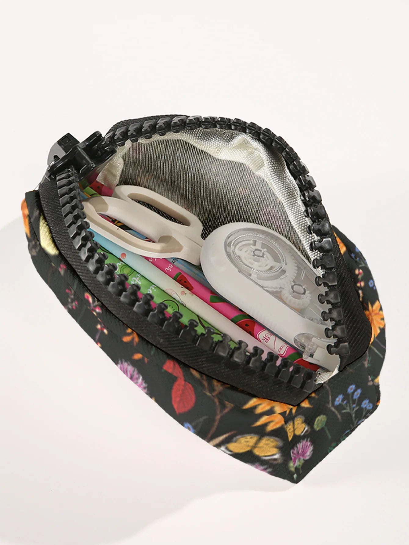 1 piece, large zipper wildflower pattern printed makeup bag, large zipper stationery pencil case, suitable for school supplies