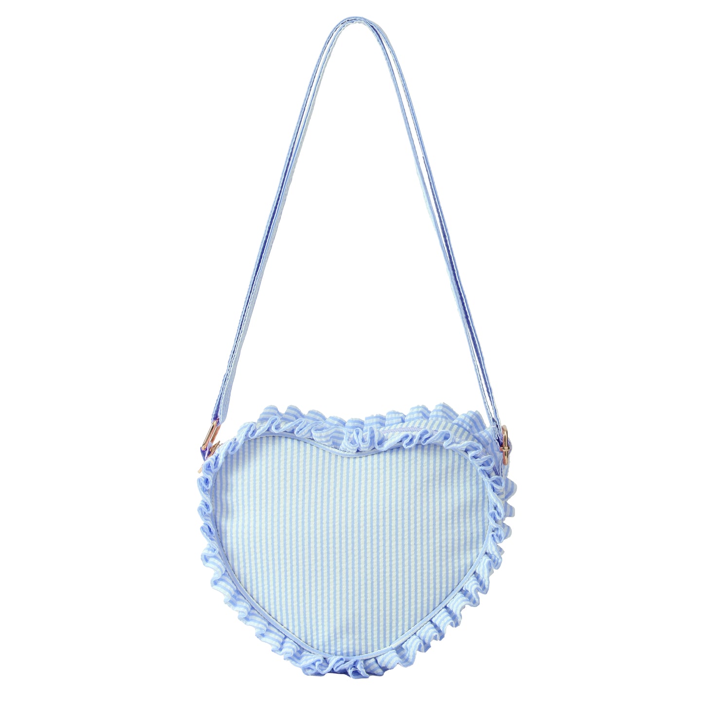 Ruffle Heart Shape Crossbody Bag Fashion Stripe Pink Girl Seersucker Zipper Sling Bags For Women Outdoor Travel Mini Purse