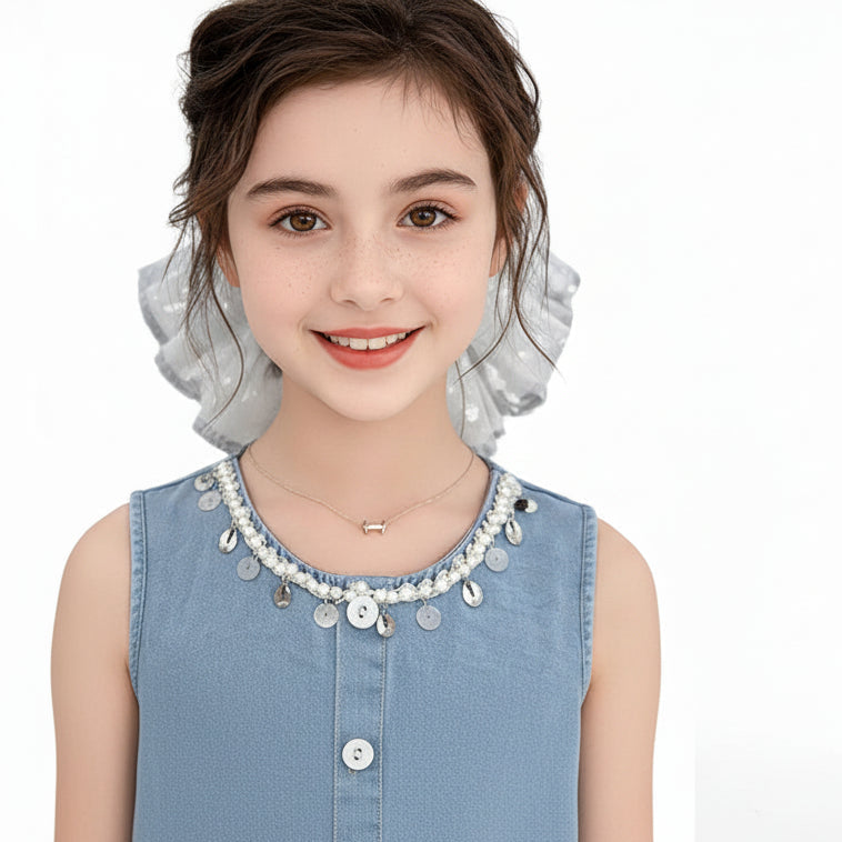 Girls Light Blue Denim Tiered Dress – Sleeveless Country Style Ruffle Chambray Dress for Young Girls & Tweens