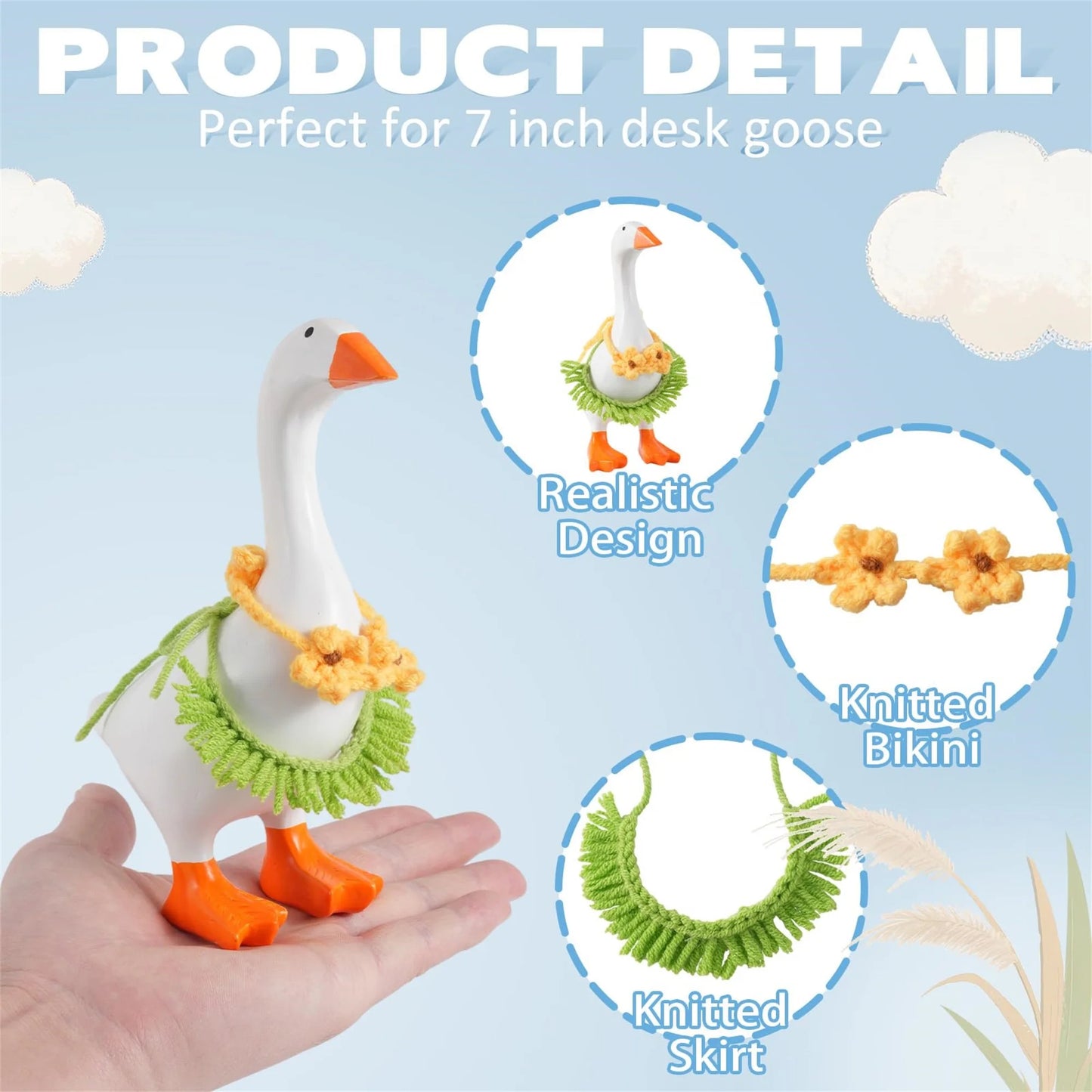 Desk Goose Clothes 7 Inches, Cute Mini Goose Summer Outfits Including Hat Dress and Bag Desk Goose Accessories