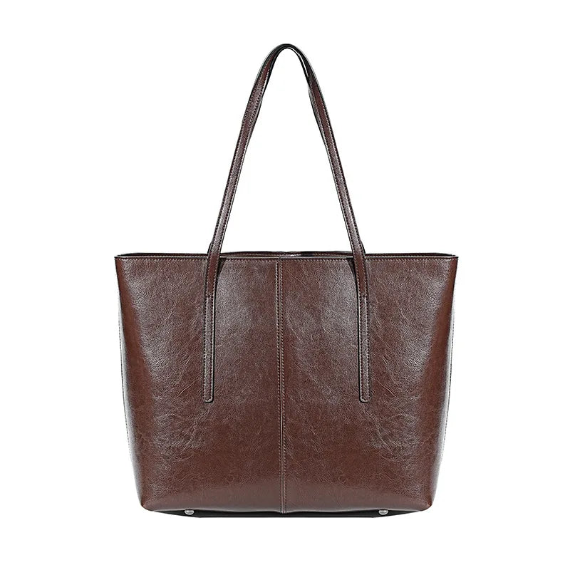 2025 New Coffee Women Handbag 100% Genuine Leather Ladies Shoulder Purse Ladies Black Tote Bag Large Capacity Shopper Bags Brown
