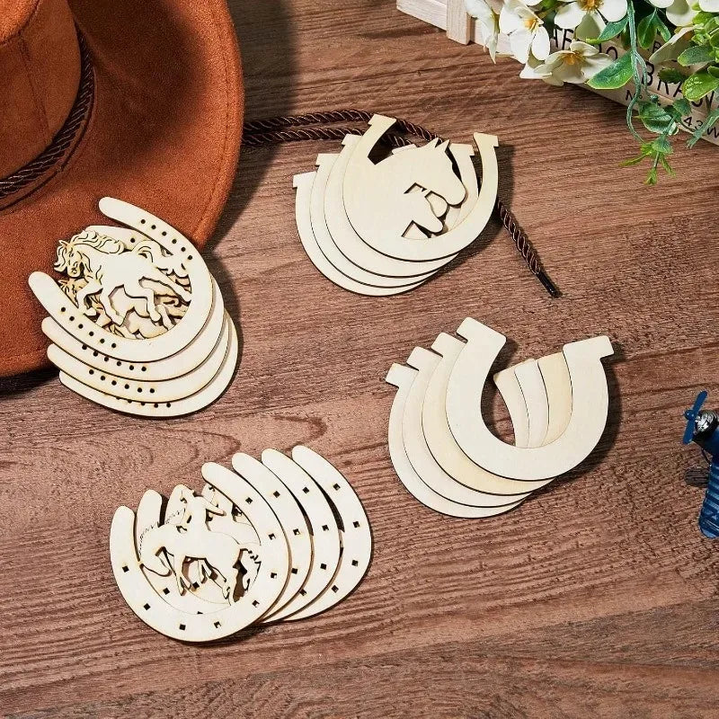 24pcs Wooden Horseshoes Cutout for Crafts DIY Unfinished Wood Horseshoes Christmas Cowboy Decor Western Party Decor Crafts