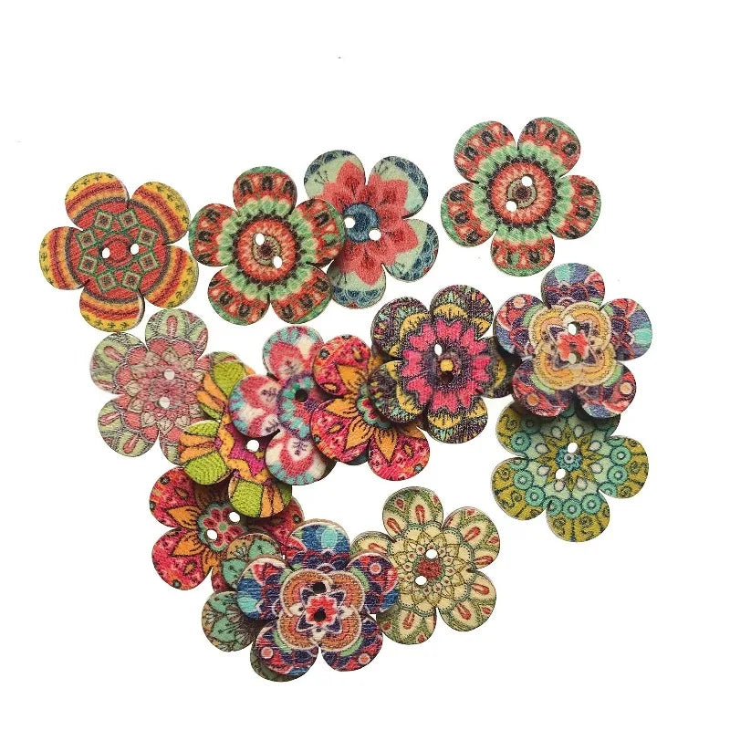 50Pcs 20mm Wooden Buttons Mixed Random Fashion Round 2 Holes Sewing Buttons Scrapbooking DIY Decor Craft