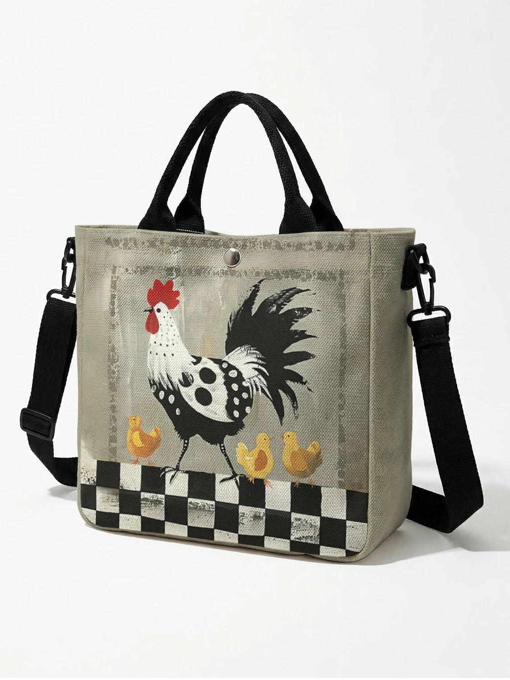 Rooster print handbag with detachable shoulder strap and crossbody bag, suitable for women's daily shopping