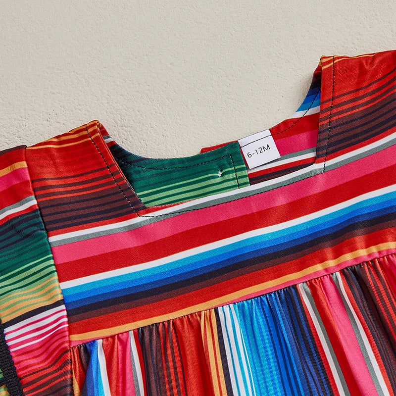 Southwest Serape Stripe Baby & Toddler Dress – Colorful Boho Fiesta & Easter Outfit