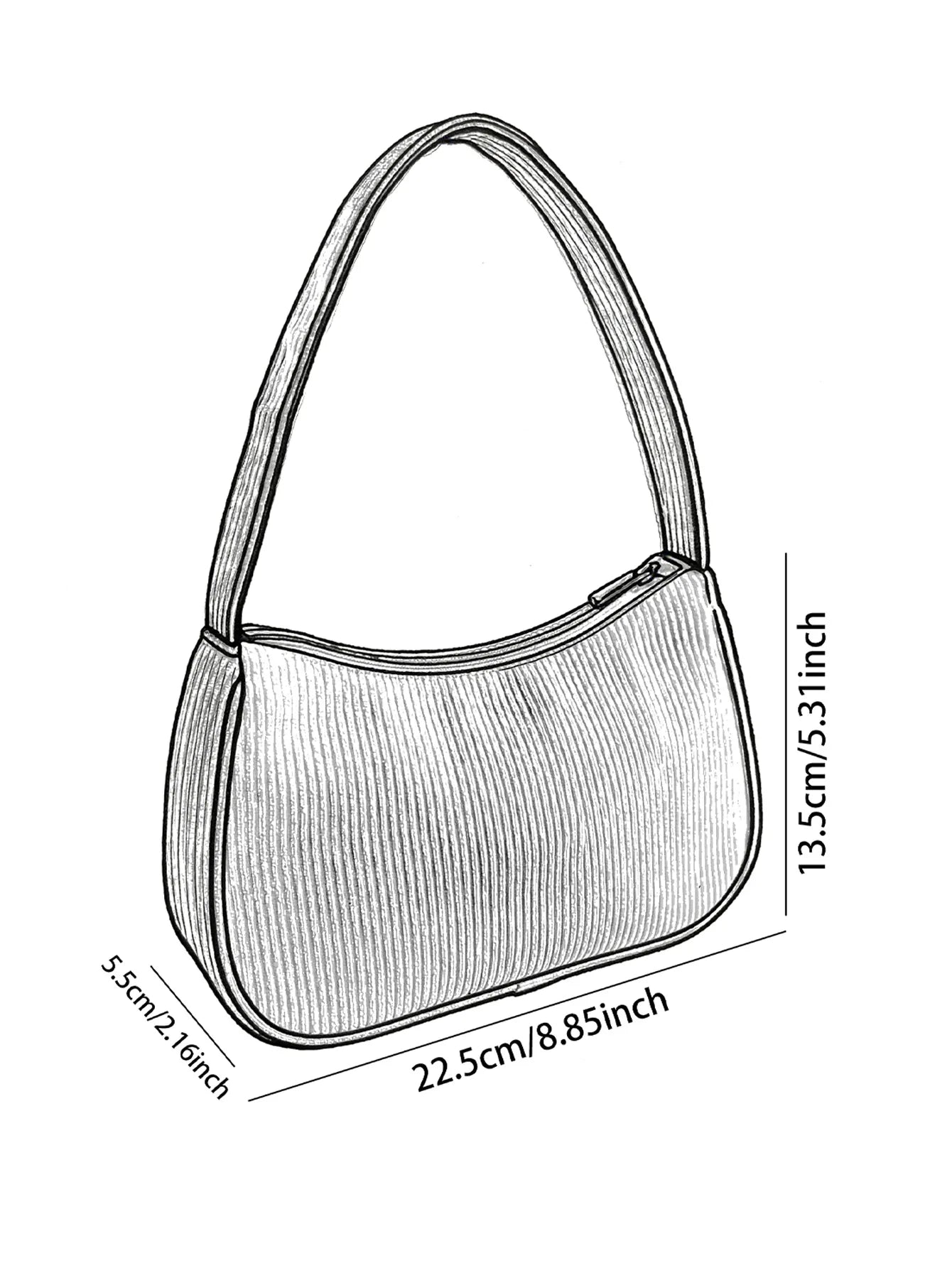 Trendy Sardine Print Shoulder Bag, Corduroy Underarm Bag for Daily Casual Use