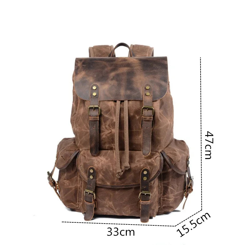 Nesitu Vintage A4 Genuine Leather Wax Canvas Women Backpacks for Men Laptop Daypacks Waterproof Rucksacks Large Travel Bag M6105