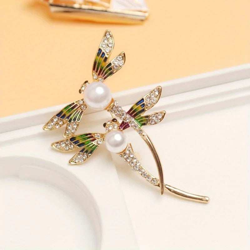 Light and Luxurious Artificial Pearl Double Dragonfly Brooch Suitable for Coat and Backpack Accessories
