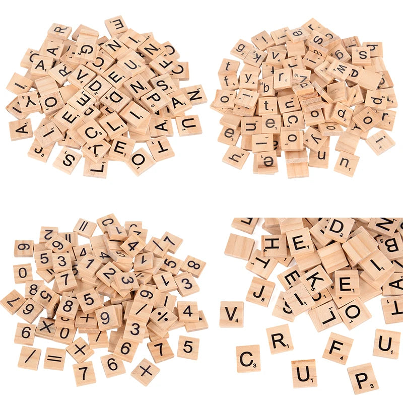 100Pcs Wood Letter Tiles Alphabet Word Game Pieces, Number Tiles for Crafts, Education, Home School