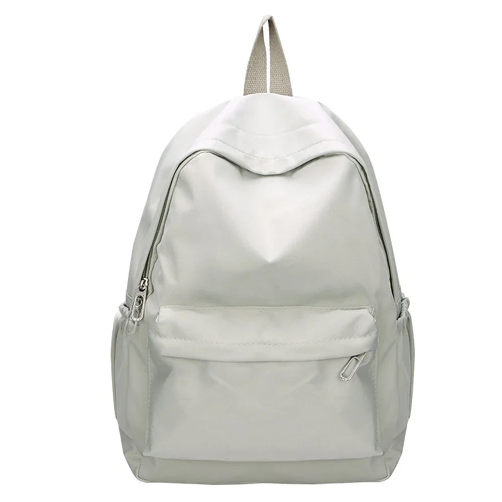 Preppy Solid Color Shoulder Bag Nylon School Knapsack Korean Teenager White School Bag Sports Travel Backpack for Women