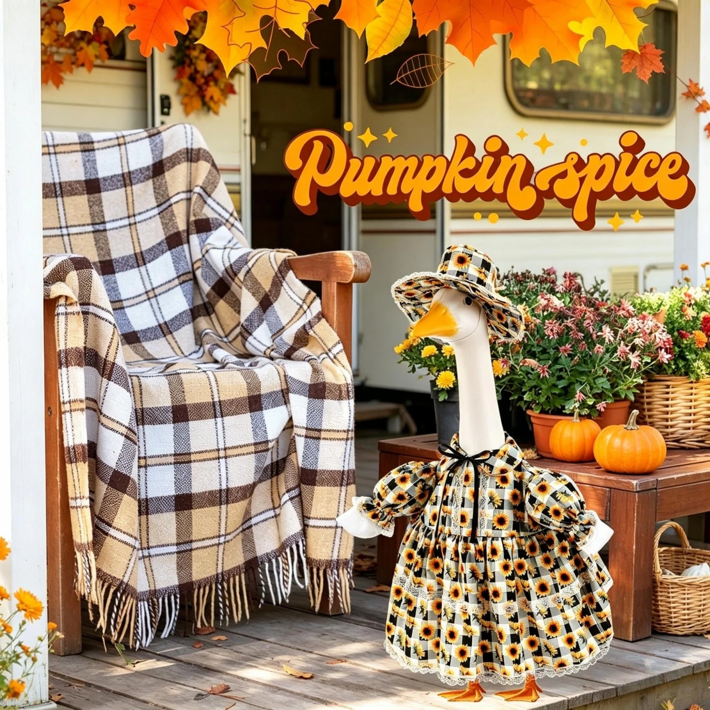 Porch Goose Summer Outfit Cute Sunflower Dress and Sun Hat Set for 23 Inch Lawn Goose Statue Clothes