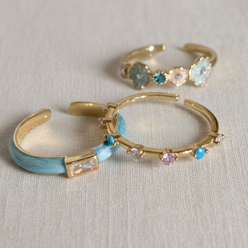 Sterling Silver Soft Blue Tones Delicate Enameled Ring
