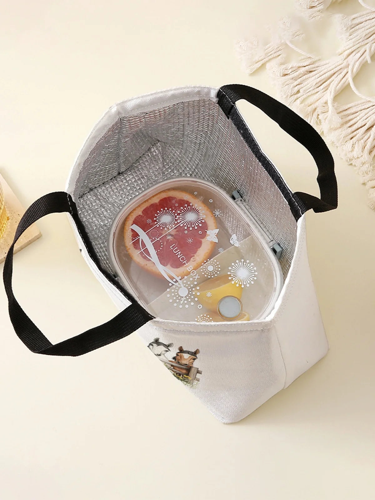 Large-capacity insulated lunch bag with aluminum foil lining, student lunch box with ice pack, reusable