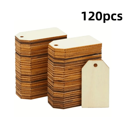 30/60/120pcs (2.54X5.08cm/1X2inch) Wooden Gift Tags for Crafts, Wooden Rectangle with 10m Long Rope