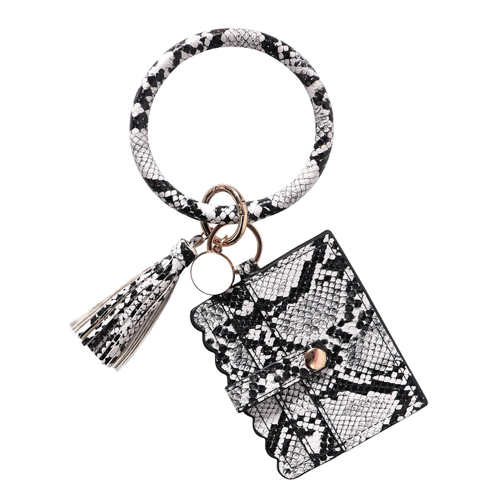 Bracelet Wallet Wristlet Keychain Pocket Credit Card Holder PU Leather Purse Tassel Silicone Bead Bangle Key Ring For Women