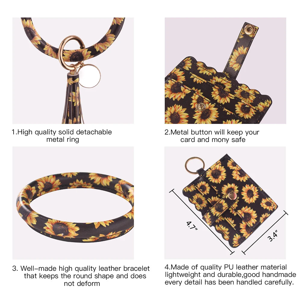 Bracelet Wallet Wristlet Keychain Pocket Credit Card Holder PU Leather Purse Tassel Silicone Bead Bangle Key Ring For Women