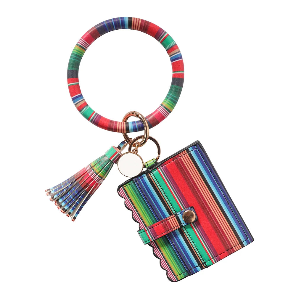 Bracelet Wallet Wristlet Keychain Pocket Credit Card Holder PU Leather Purse Tassel Silicone Bead Bangle Key Ring For Women