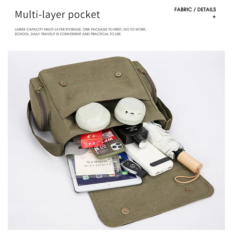Vintage Raven Print Women's Shoulder Bag Men's Crossbody Messenger Bag Large Capacity Canvas Laptop Bag