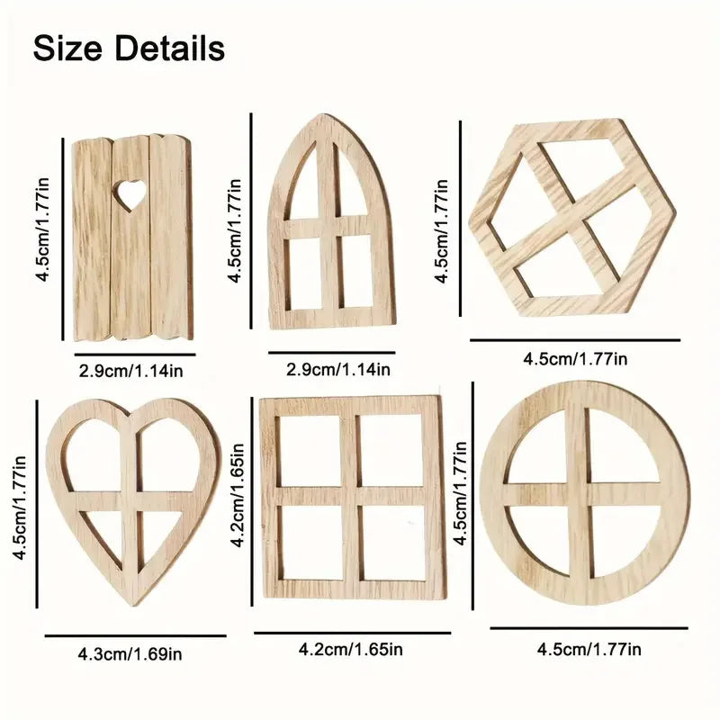 25pcs Doll House Windows Doors Craft Kit Fairy Door Windows Wood, DIY Miniature Garden Doors Window Fairy House Accessories