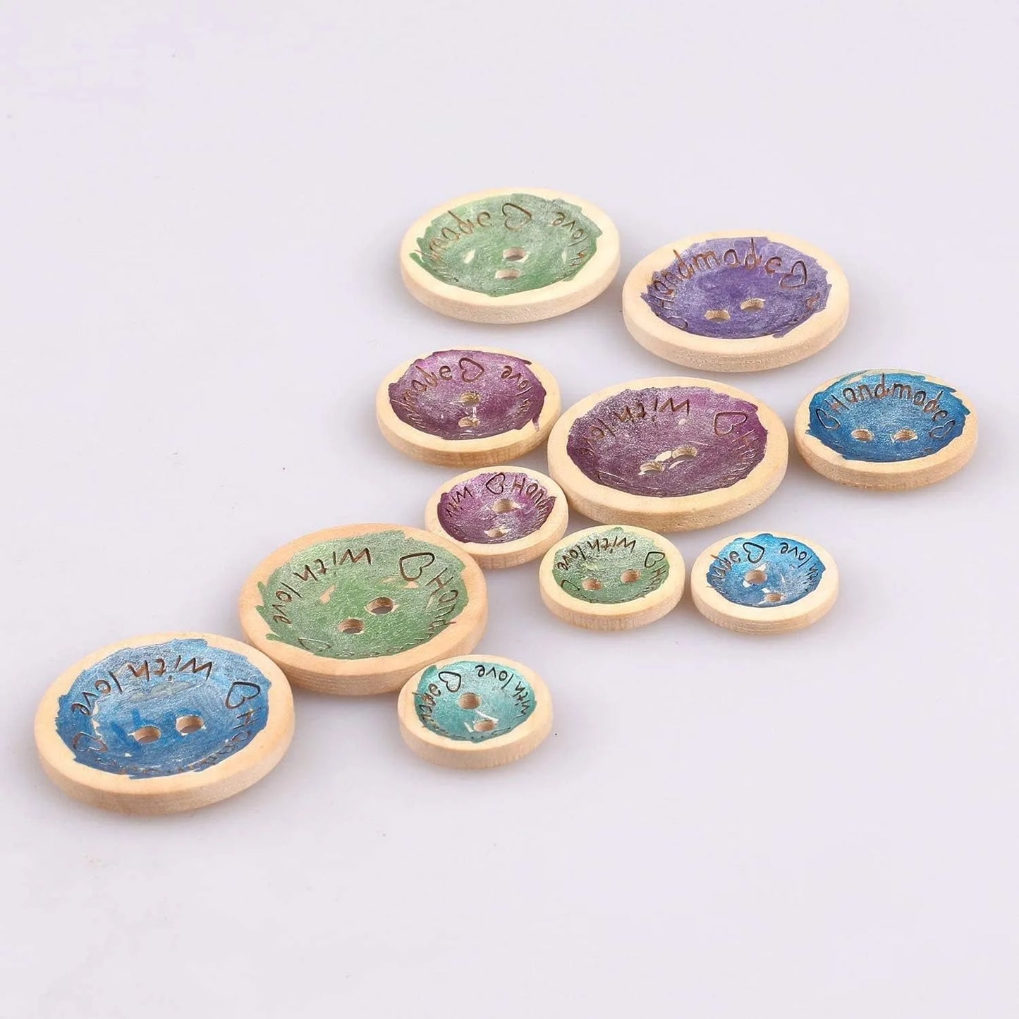50Pcs 20MM Wooden Handmade Buttons Assorted Wooden Sewing Buttons Wood Handmade with Love Round Craft Decor
