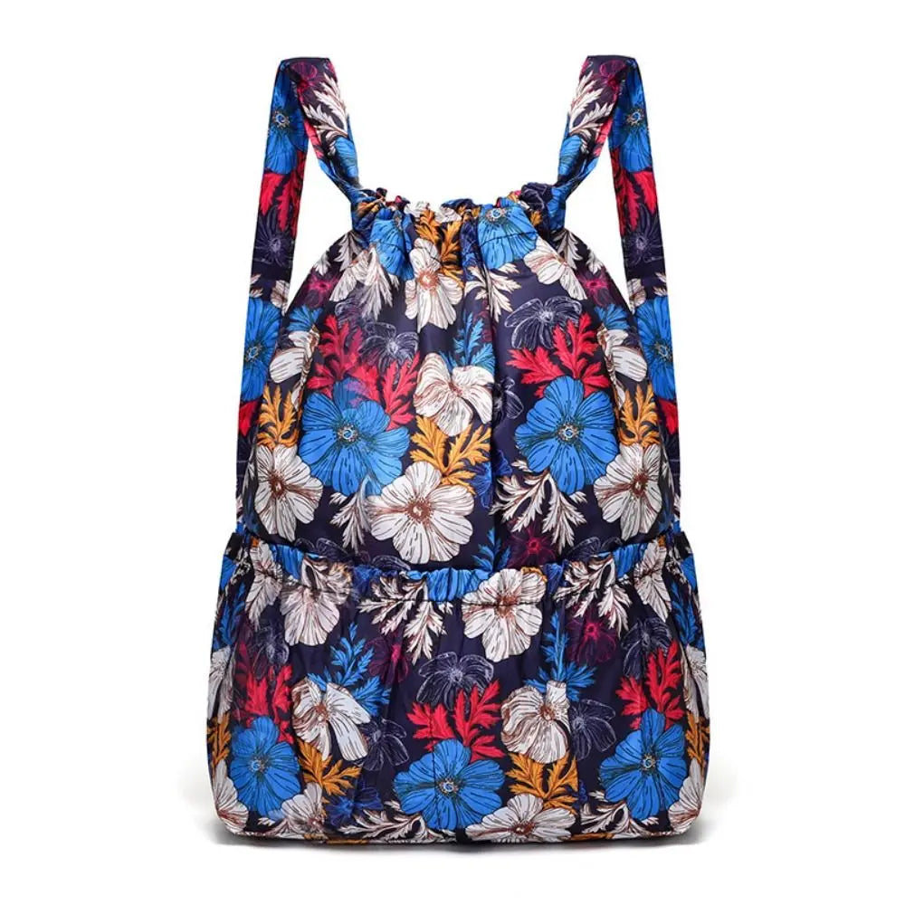 Multifunctional Floral Printed Drawstring Bag Polyester Waterproof Backpacks Fold Sports Travel Bag Teenage Girls