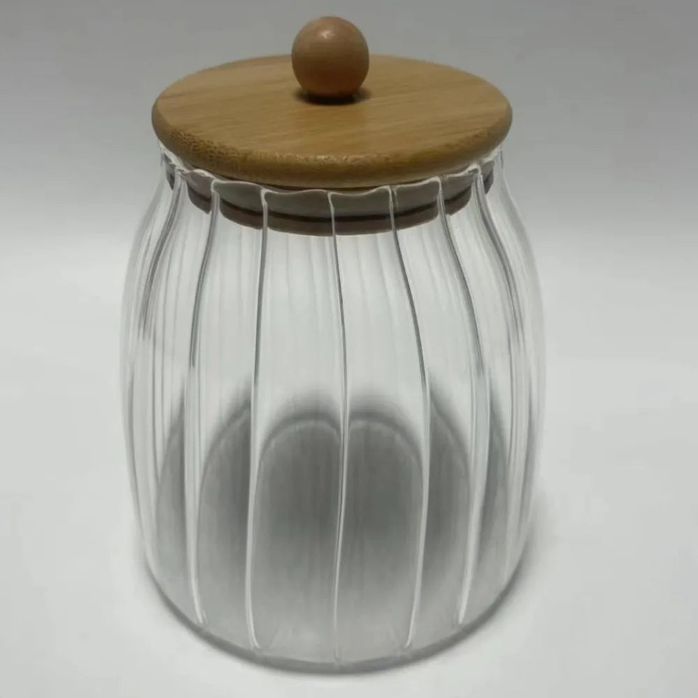 Transparent Airtight Glass Containers Moisture Proof Large Capacity Tea Storage Jar Wooden Lid Food Storage Container