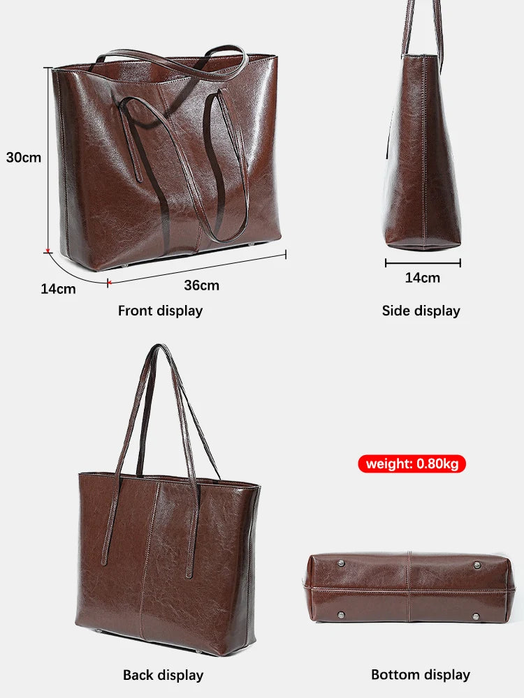 2025 New Coffee Women Handbag 100% Genuine Leather Ladies Shoulder Purse Ladies Black Tote Bag Large Capacity Shopper Bags Brown