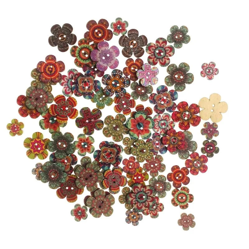 50Pcs 20mm Wooden Buttons Mixed Random Fashion Round 2 Holes Sewing Buttons Scrapbooking DIY Decor Craft