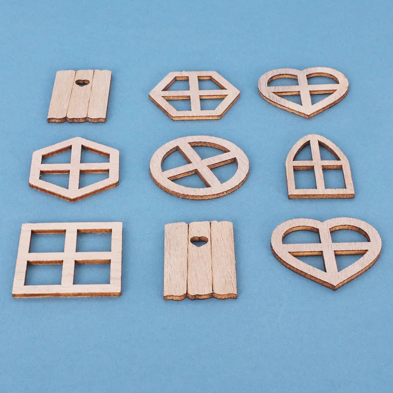 25pcs Doll House Windows Doors Craft Kit Fairy Door Windows Wood, DIY Miniature Garden Doors Window Fairy House Accessories
