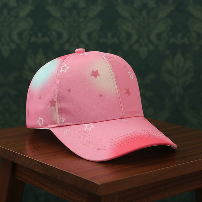 Child's Pink Tie-dye Stars Print Adjustable Baseball Cap